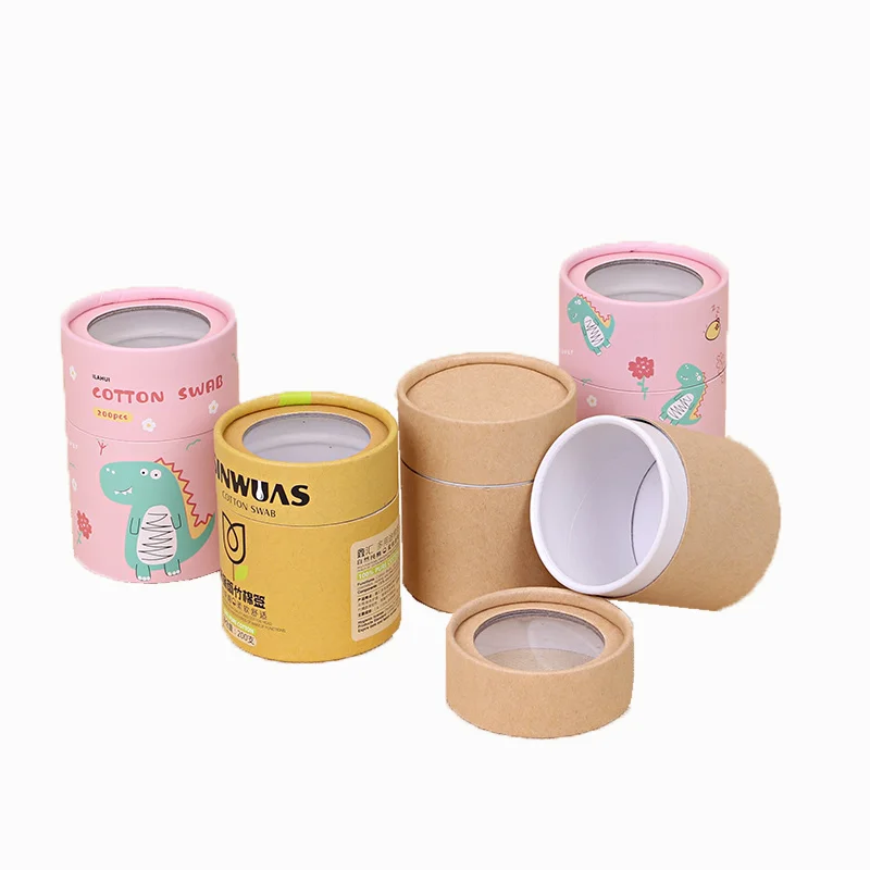Custom Pink Kraft Packaging Box with Transparent PVC Window Cotton Pad Gift Liner & Sponge for Food Paper Tube Box Logo Printing