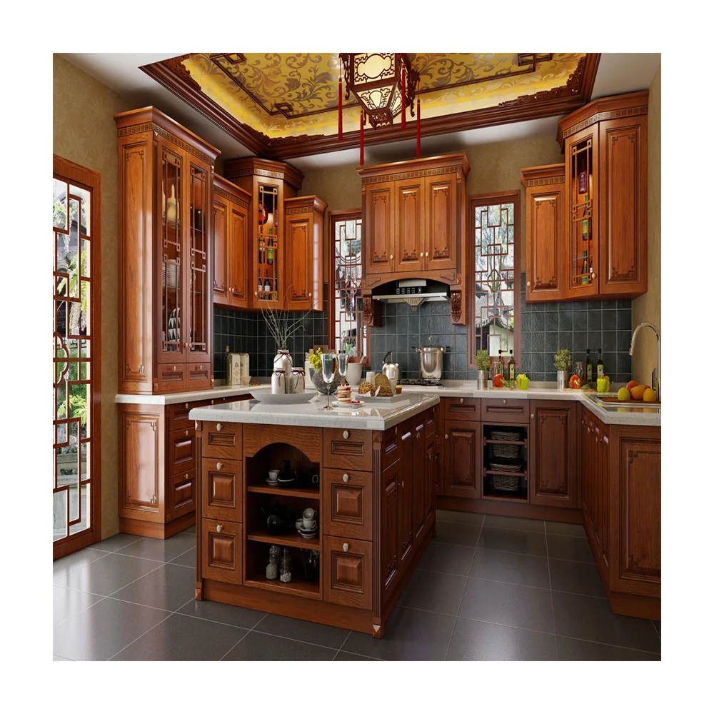 Cabinetry Kitchen Furnitures Complete Set Wood Veneer Antique Style PVC Classic Storage Cabinet With Any Accessories