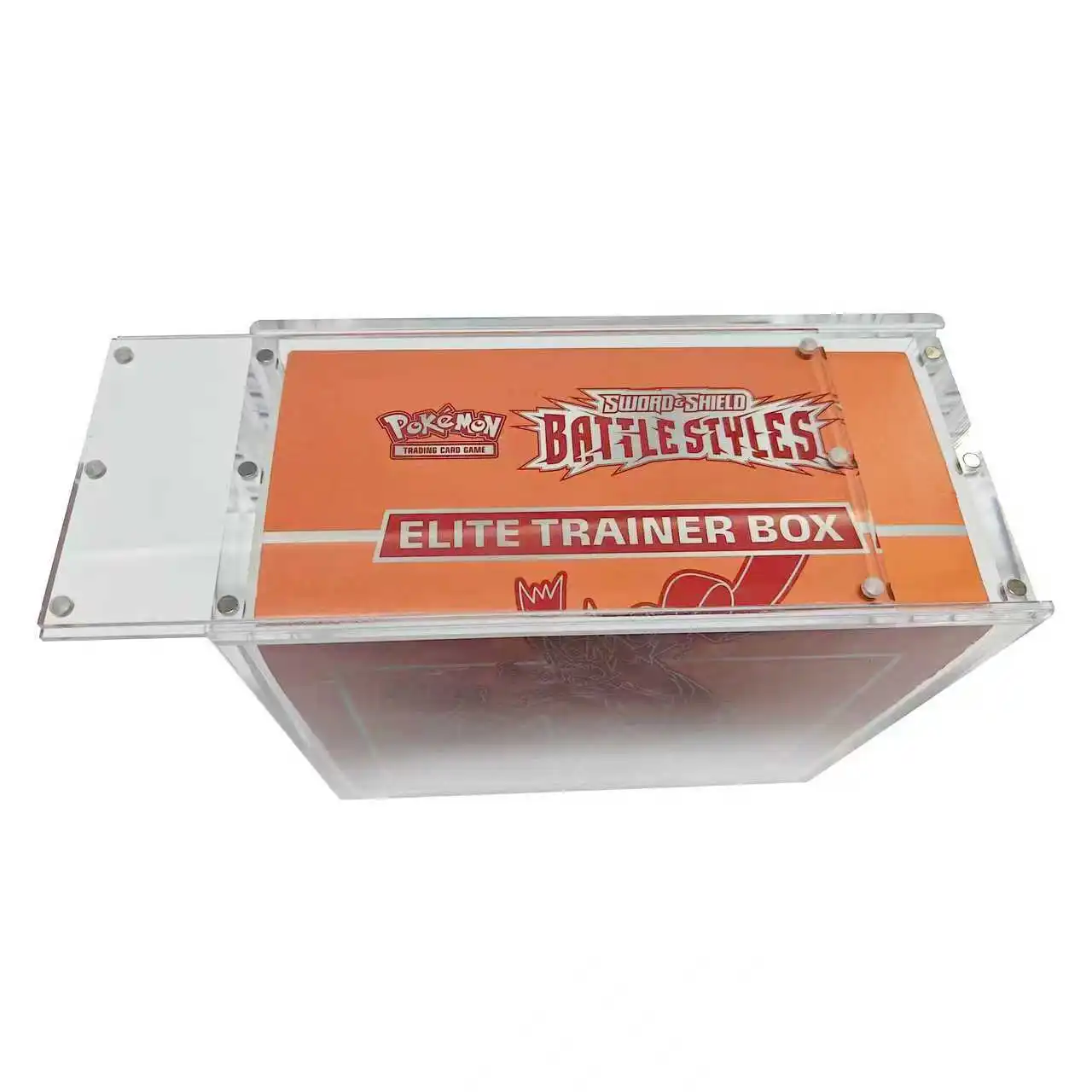 Nueva versión de estuche de almacenamiento de acrílico para Pokémon PTCG, con tapa deslizable, diseñado para cajas de Entrenador Élite (ETB), estuche de acrílico deslizable para juegos de cartas