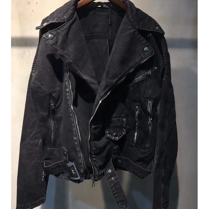 black biker denim jacket