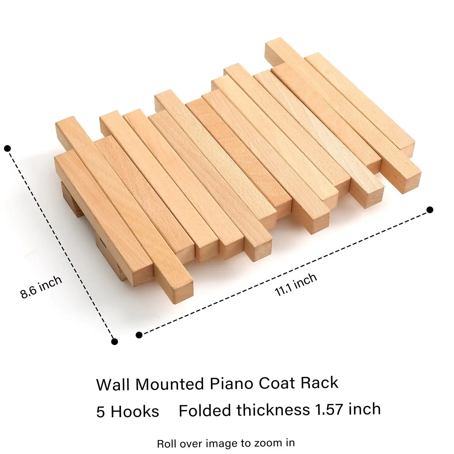 Générique Coat Rack, Coat Hook, Modern Style Piano Key Design Natural Wood Easy Installation No Punching Required, Hat Hook for Clothes Organizer Hanger and Entryway, 17.72 x 5.71 inches