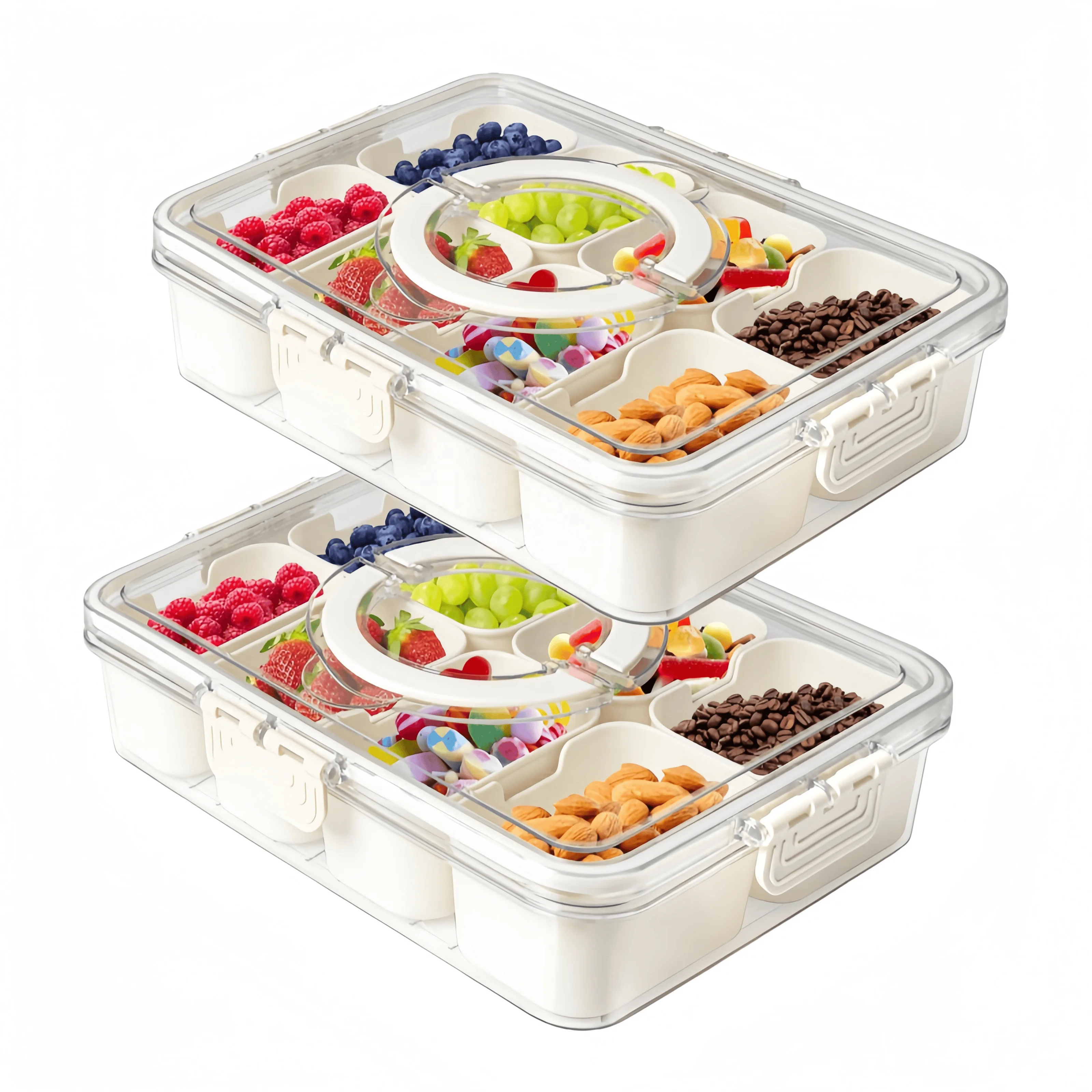 Plastic Airtight Snack Serving Tray with 8 Individual Compartments Portable Handles for Nuts Candy Preserved Fruit Kitchen Party