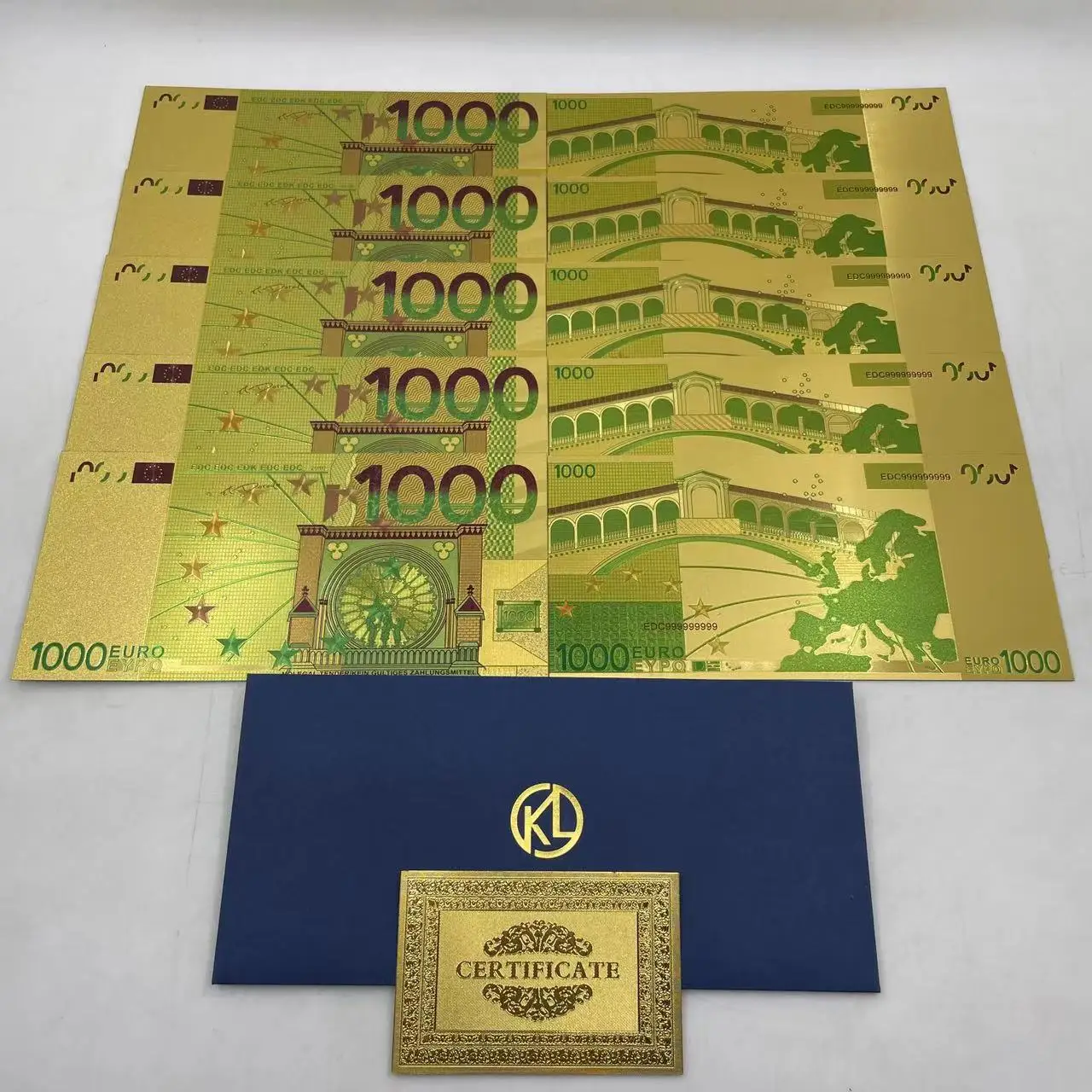 定制欧洲钞票1000欧元24k镀金箔钞票有库存