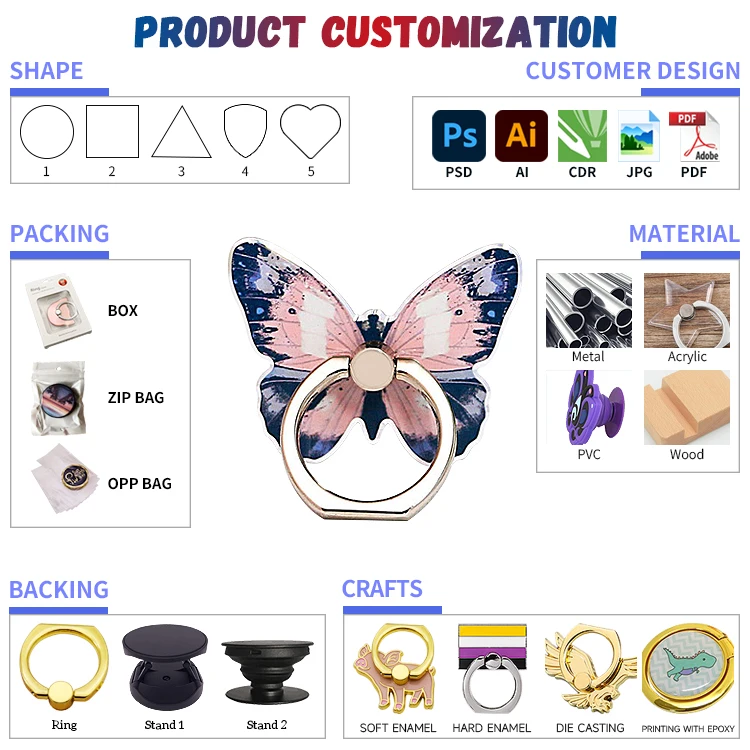 Красивое акриловое кольцо для сотового телефона на заказ мобильного подставка держатель регулируемое