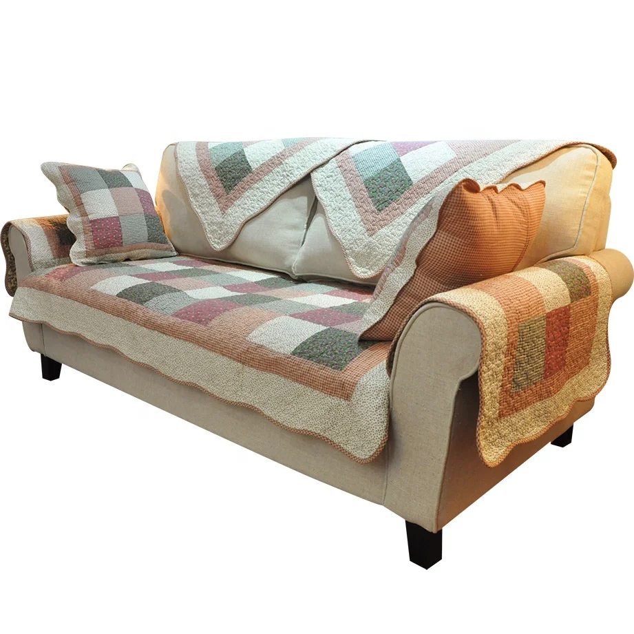 Стеганая хлопковая подушка для дивана в нордическом стиле, Универсальный простой чехол для дивана в розово-зеленую клетку, с цветочным принтом, для всех сезонов