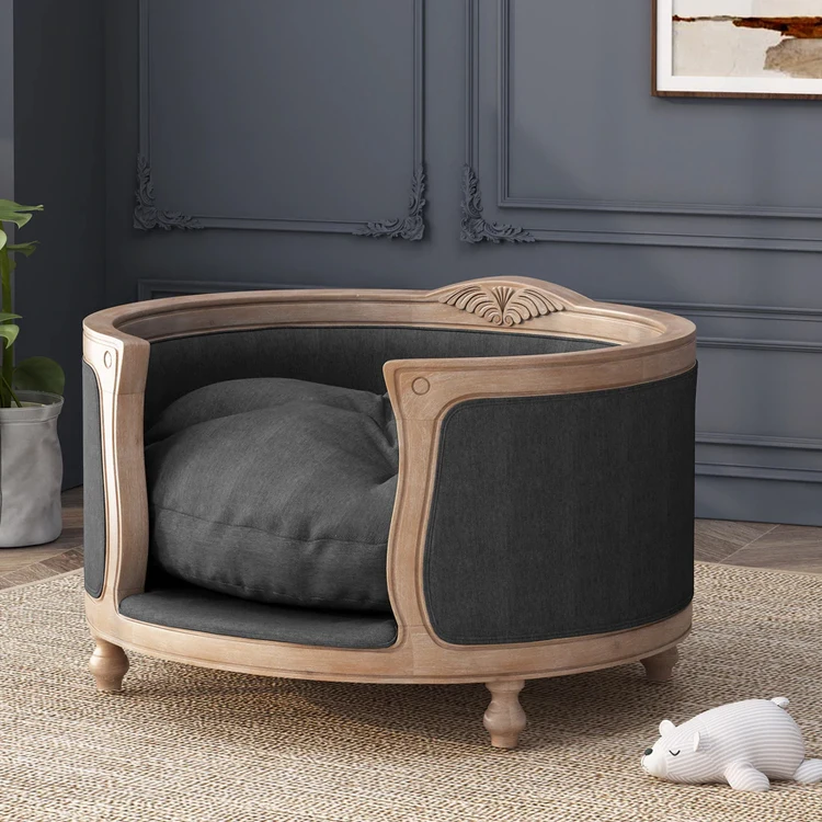 カスタマイ ウッドフレーム付き布張りミディアムペットベッド米国内で送料無料 Buy Pet Bed,Pet Bed With Wood
