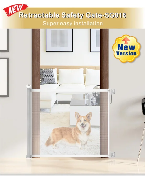 Kids Safety Doormesh Retractable Corner Stair Gate For Awkward Stairs