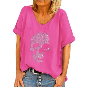 Women's T-shirt Top Women's Short Sleeved Large Loose Beaded T-shirt