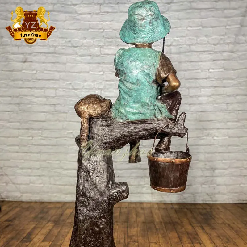 Outdoor Garden Decoration Life Size Vivid Bronze Fishing Boy Statue For