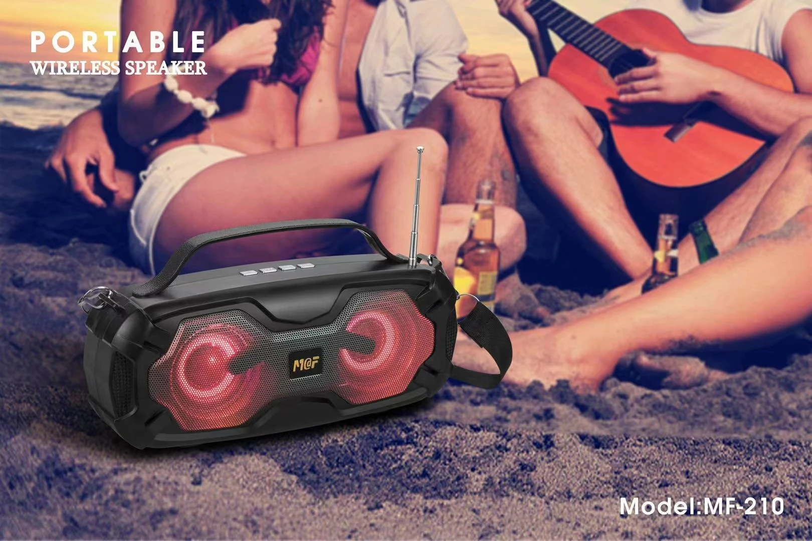 Good Quality Stereo Speaker MF210  With Antenna  Led Light Portable Outdoor Wireless Speaker