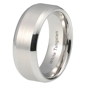 Coolstyle Jewelry Wholesale 8mm White Tungsten Ring for Men Women Fashion Engagement Wedding Band Beveled Matte Comfort Fit