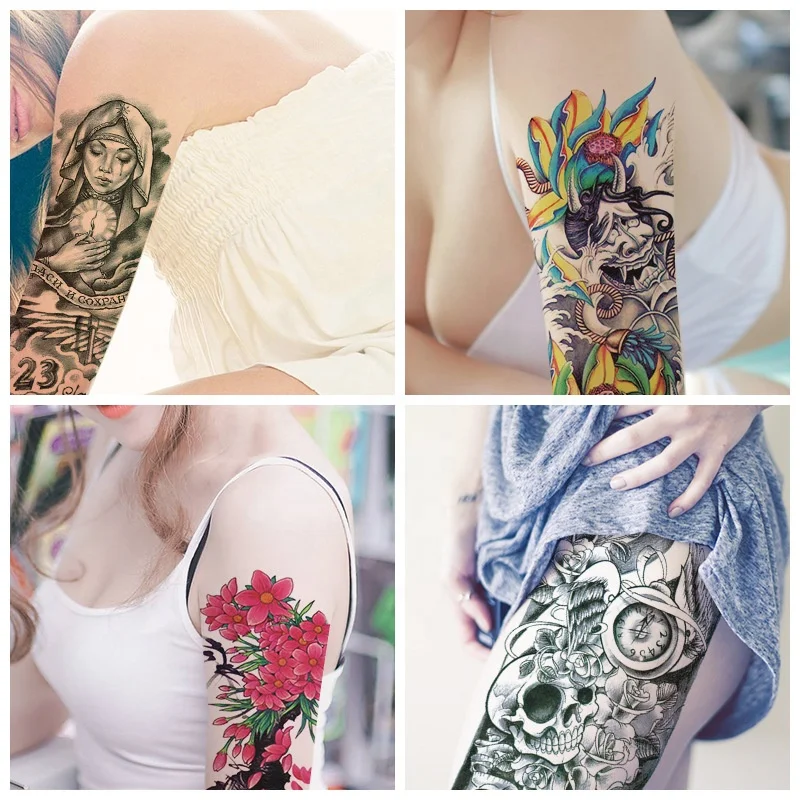 Eco-friendly 3D 4D 5D Colorful Black Eagle Dragon Tattoo Sticker Design Temporary Full Arm Sleeve Print for Men and Women