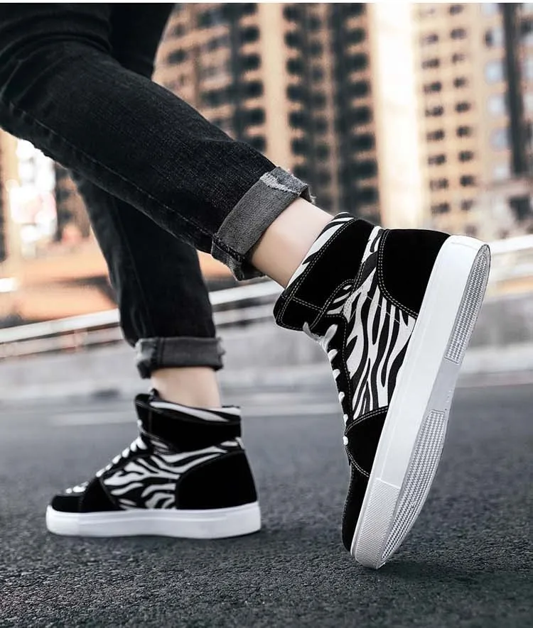 New summer men's shoes leopard print canvas shoes print high top shoes plus-size men's