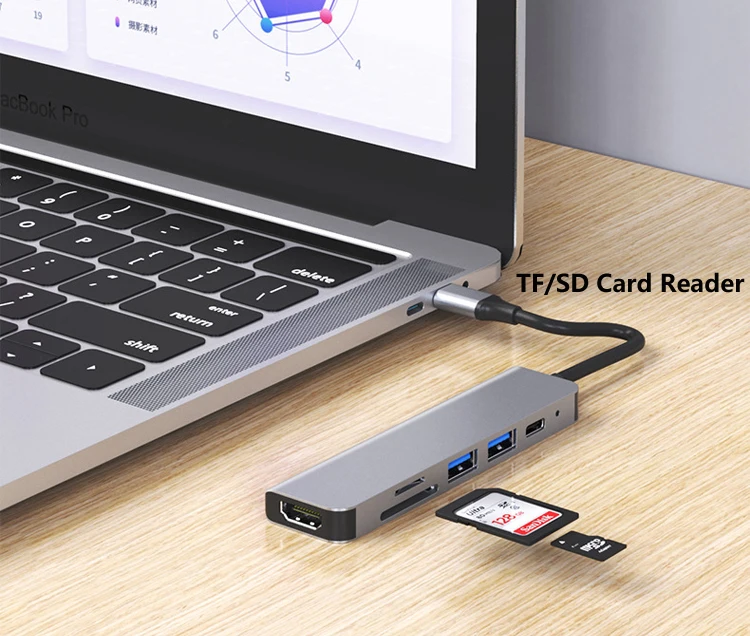 6 Ports Usb C Hub With 4k Hd Multi Function Docking Station With Pd 100w 6-in-1 Usb-c Hub Adapter - Buy 6 In 1 Multi Function Adapter Charging Usb Hub Hdtv Type C 6 Ports Type-c Hub 6 In 1 Type C Hub Adapter Usb Charging