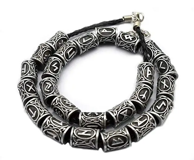 Retro 24 Designs Viking Runes Set Beard Beads Spacer Beads Fit Beards or Hair TIWAZ TYR Sol Rune Odal Futhark Rune DIY Jewelry