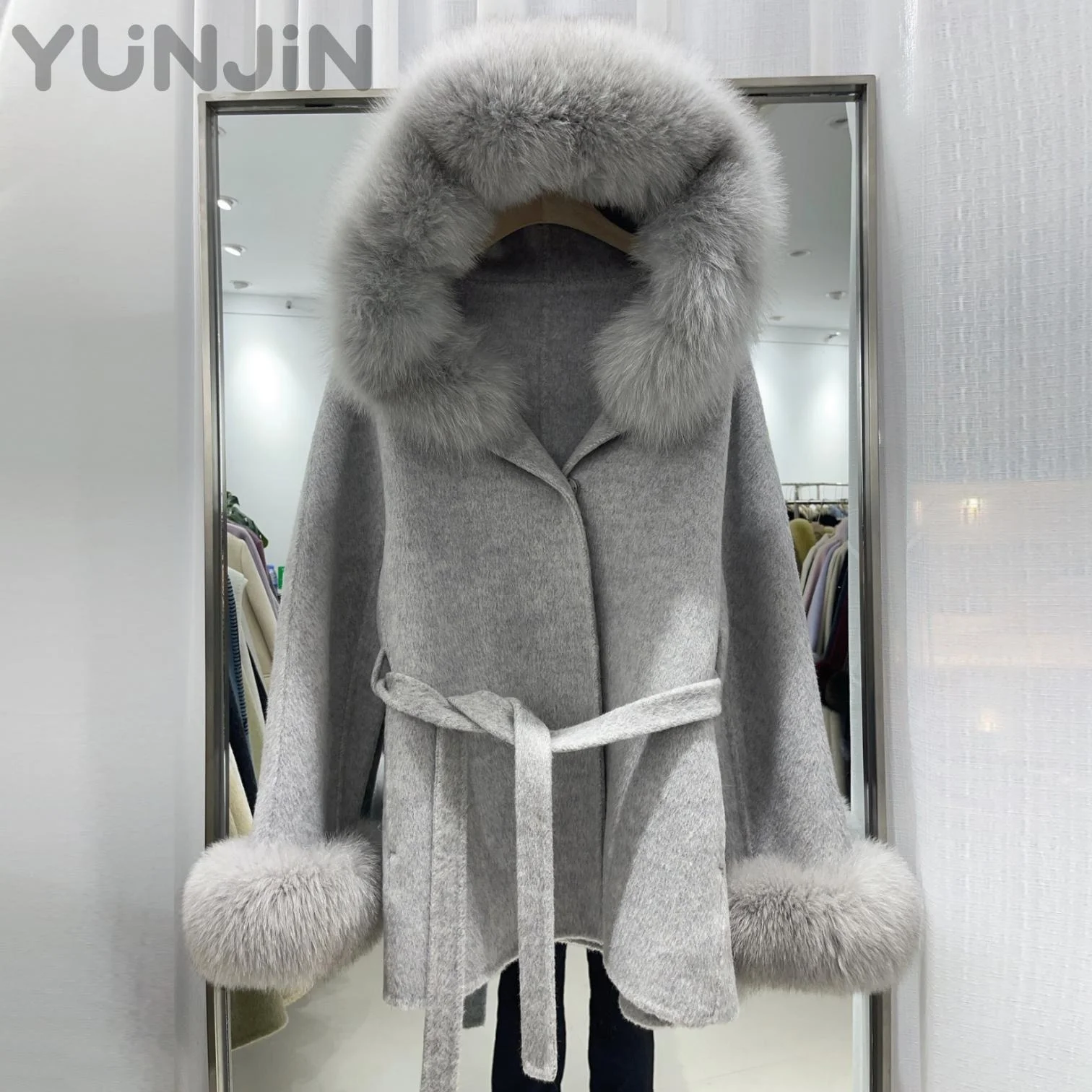 Women's Design Real fox Fur Collar Trim Wool