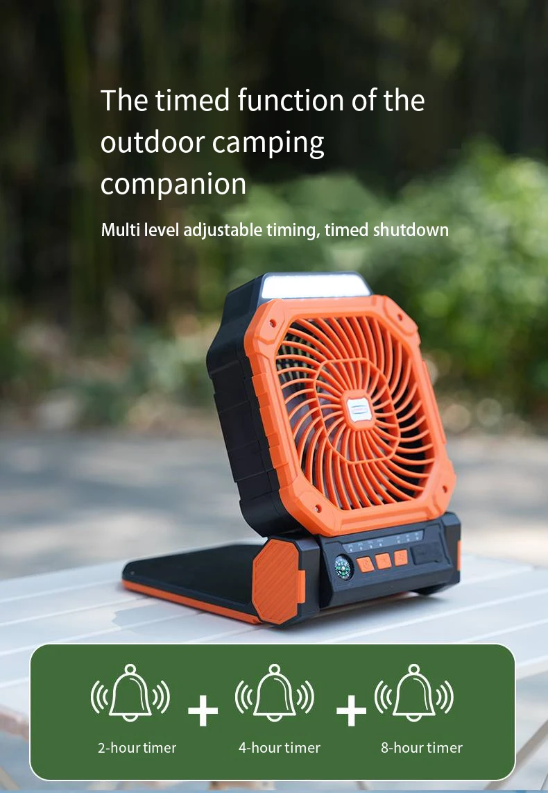 7800mAh Solar Portable Fan with Brushless Motor,USB-C Charging,4-Speed & LED Light/CE/FCC/ROHS Certified for Outdoor Camping