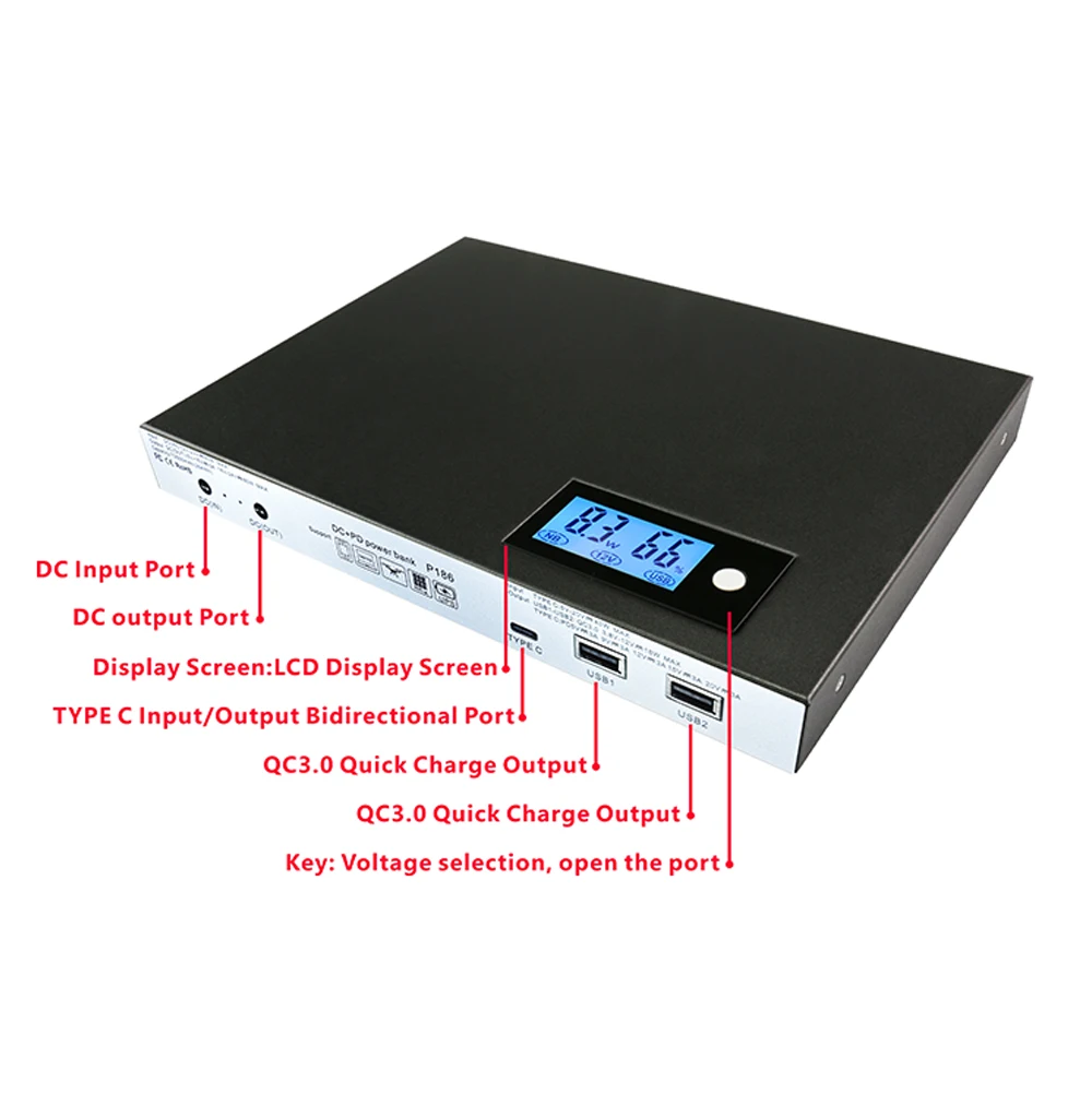 Volpower P186 Multifunction DC Output Solar Battery Charger 60300mah Notebook Powerbank Usb-c Laptop Power Bank 19v for dell