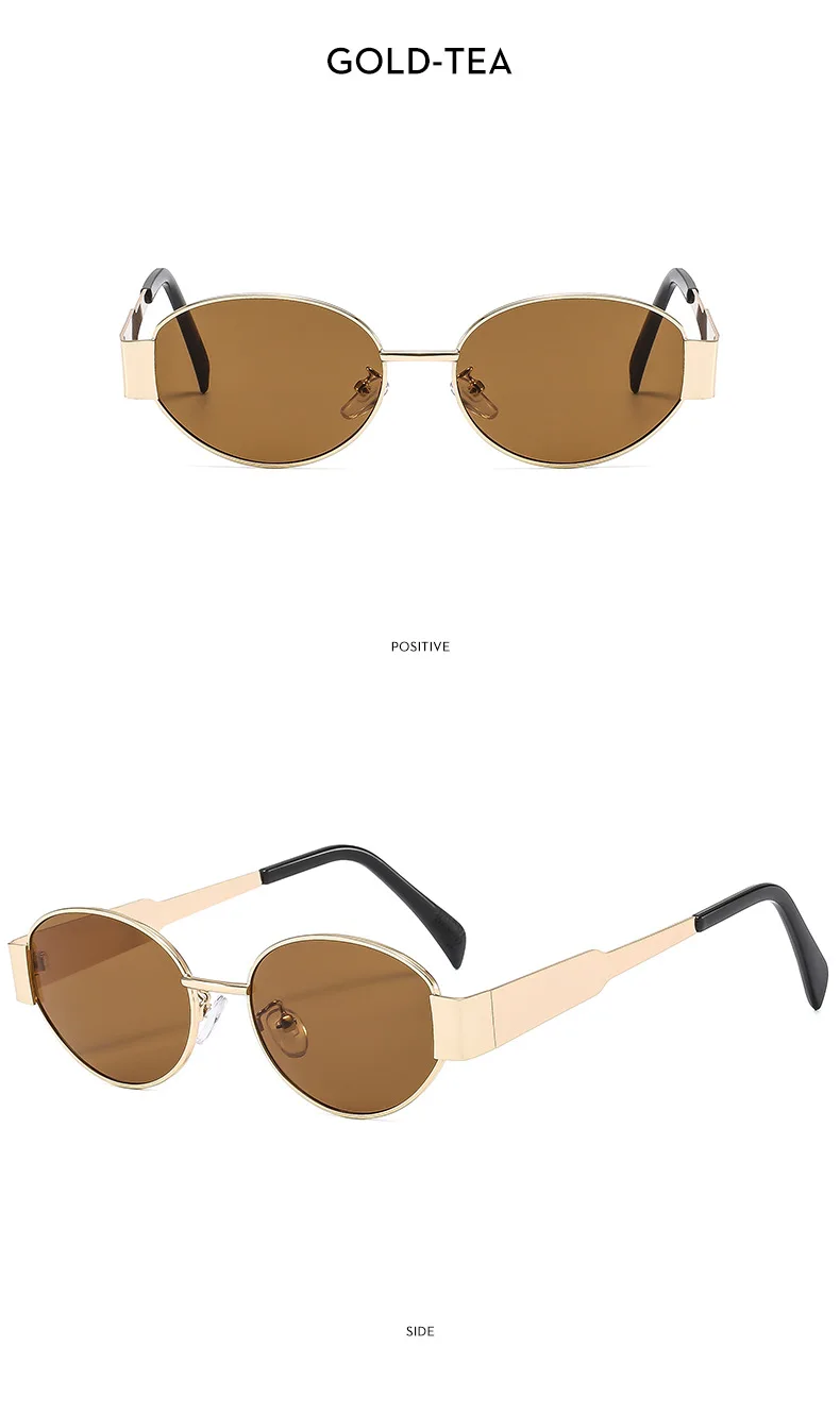 Nuevas gafas de sol de metal con marco ovalado, gafas de sol de alta calidad, logotipo personalizado, gafas de sol para exteriores para hombres y mujeres