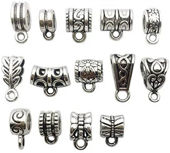 Amazon Hot Sale120pcs European Bracelet Pendant Spacer Bead,Mixed Antique Tibetan Silver Bail Tube Beads,TOYS0149
