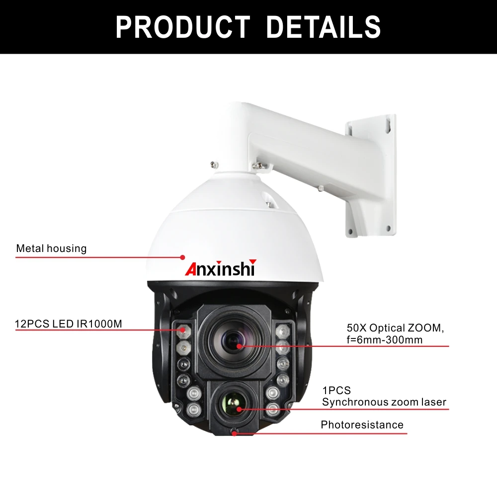 Anxinshi 4K 50X NetWork Camera Smart Analysis Audio Alarm Sony Starlight Laser 1000M Night Version IP PTZ Security Camera