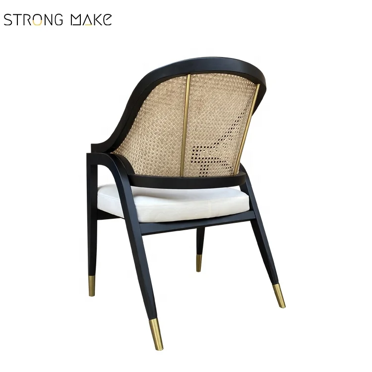 European Scandinavian Design Reproduction Solid Wood Antique Nordic Rattan Vintage Restaurant Dining Chair With Cushion