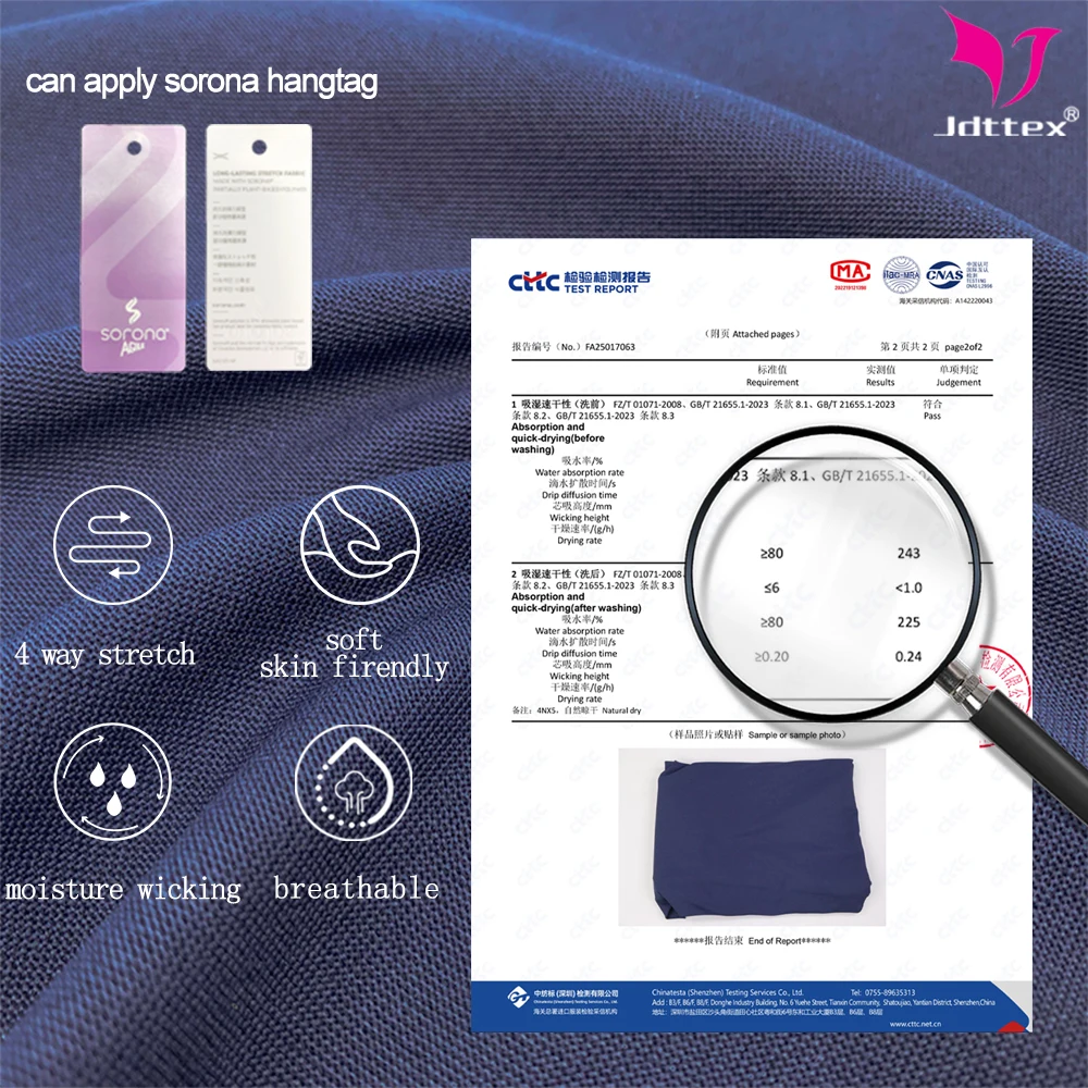 Moisture Wicking 43% Polyester 57% Sorona Stretch Knit Quick Dry Fabric for Shirt details