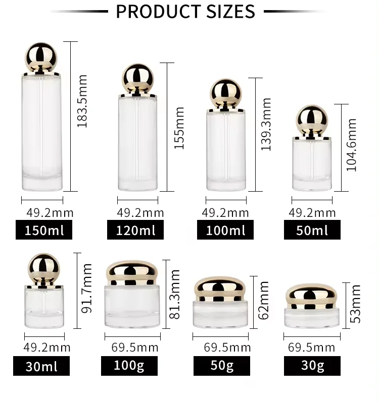 Supplier Luxury wholesale skin care packaging fashion lotion pump cream jar ball shape jar glass bottle set details