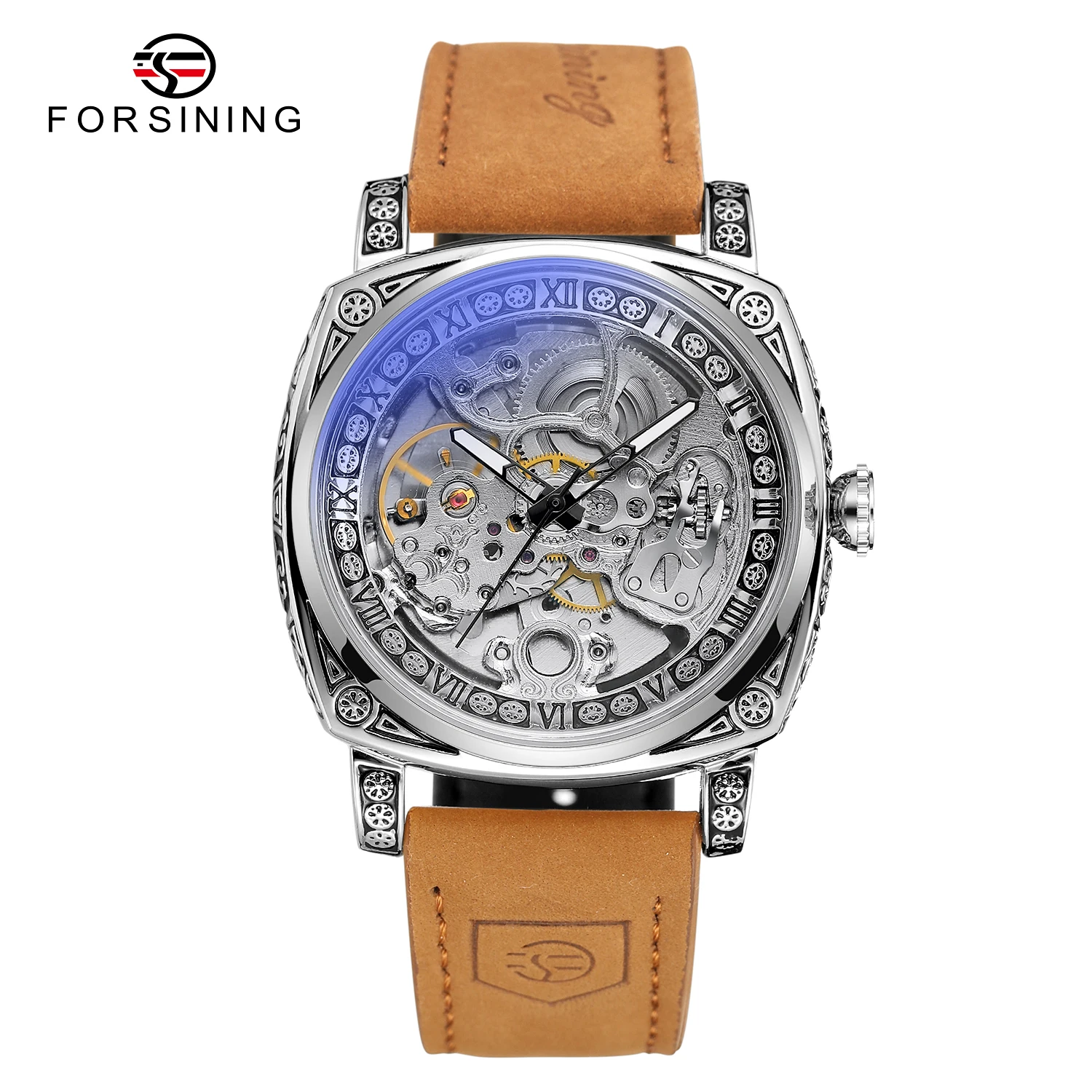 2024 Forsining Factory Brown Genuine Leather Automatic Watches