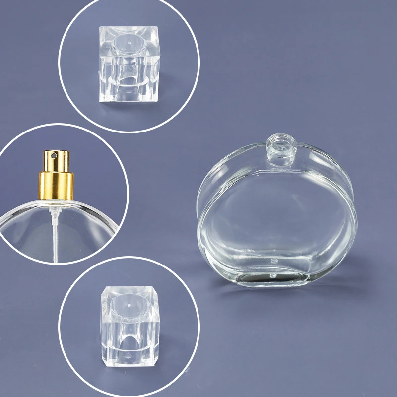 100ml透明六角形型香水ガラスボトルポンプスプレー付きユニークな