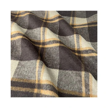 Factory customized autumn and winter cashmere wool double-sided plaid coffee gray bird pattern short wool fabric 30 wool 960G