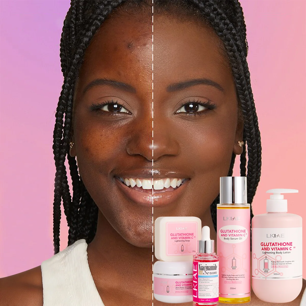 beauty girl glutathione whitening body lotion Oem Odm Women's Set Black Skin Organic Body Oil Bath Soap Shea Butter Whitening Body Cream Care Set Glutathione Brightening Body Lotion for