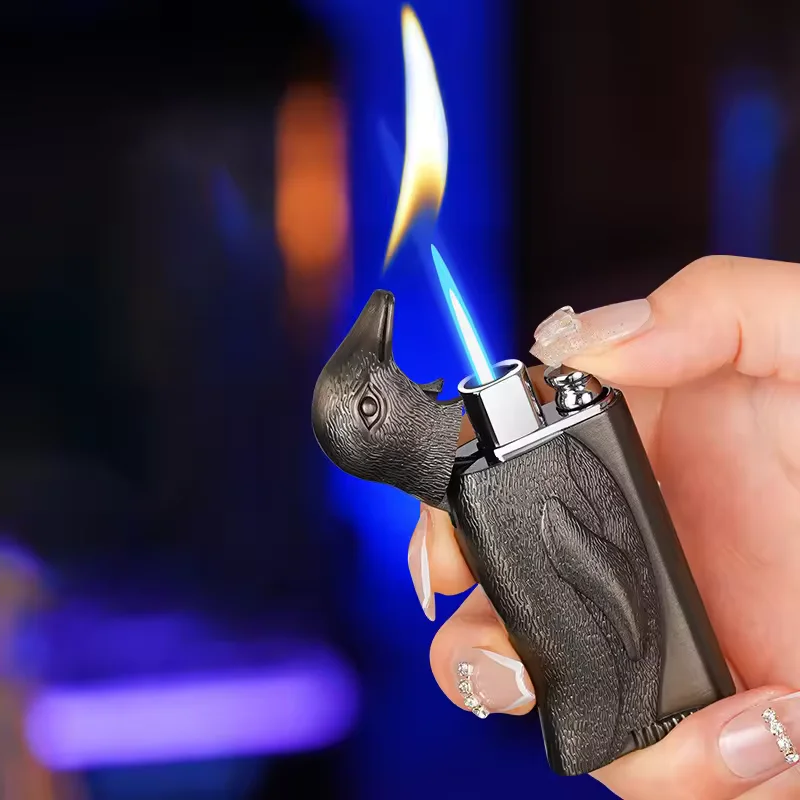 KY Trendy and Fashionable Creative Embossed Penguin Shaped Double Flame Gas Refillable Metal Lighter Custom