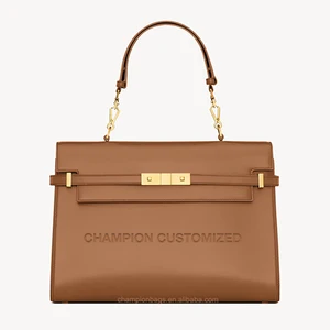 Custom Logo Brown Leather Fashion Shoulder Flap Top Handle Bag Ladies Lock Handbag Purse for Women 13
