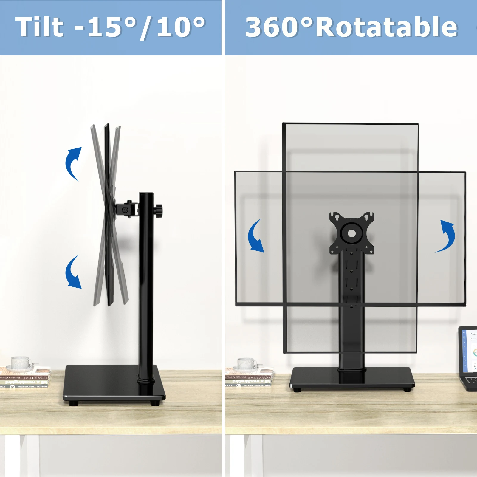 Single Computer Monitor Freestanding Desk Stand Mount Riser For 13 To