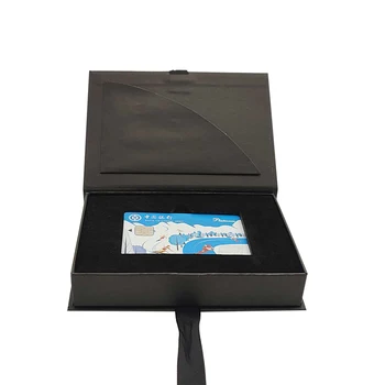 Custom membership VIP business card packaging case box with ribbon close and business card slit