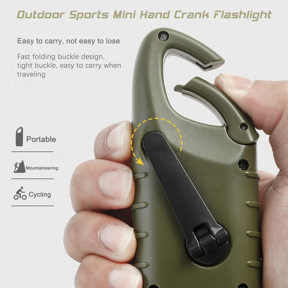 Hand Crank Solar Dynamo Flashlight Rechargeable Output Emergency LED Mini Keychain Snap Clip Backpack Flashlight Outdoor Camping manufacture