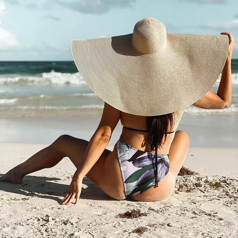 Oversized Beach Straw Hat Handmade Roll Up Floppy Sun Hat Oversized Beach Sun Hat for Women, Foldable Fashion Floppy  main image 3