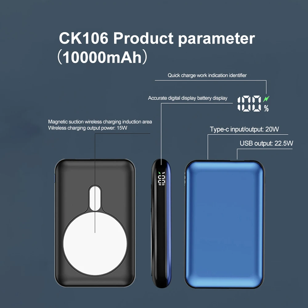 Wireless Magnetic Attraction Fast Charging Type C Fast Charging Ultra Slim QC PD 20W Power Bank For i phone 12