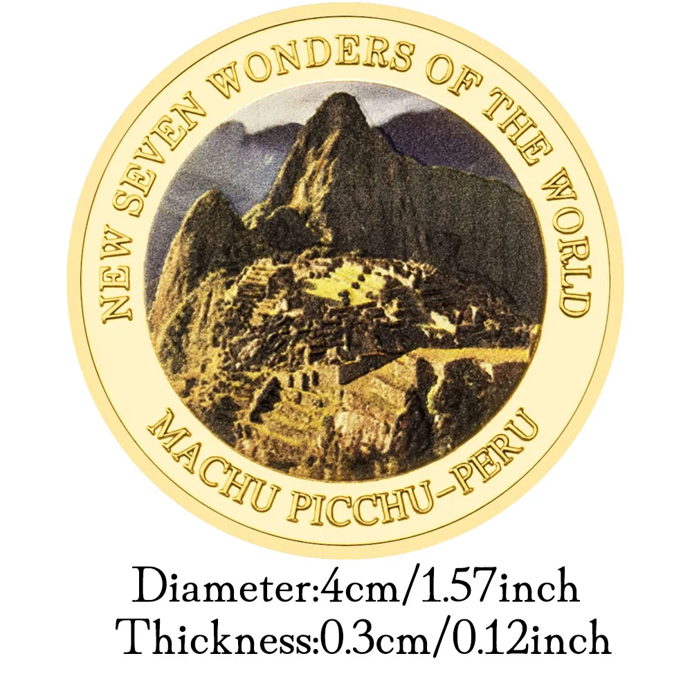 Peru Great Buildings Machu Picchu Gold Plated Collectible Coins Seven Wonders of the World Color Printing Souvenirs Coin Gift