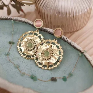 Hot Sale French Court Style Vintage Earrings Turquoise Design Gold Plated Chandelier Fashion New Trendy Hot Style