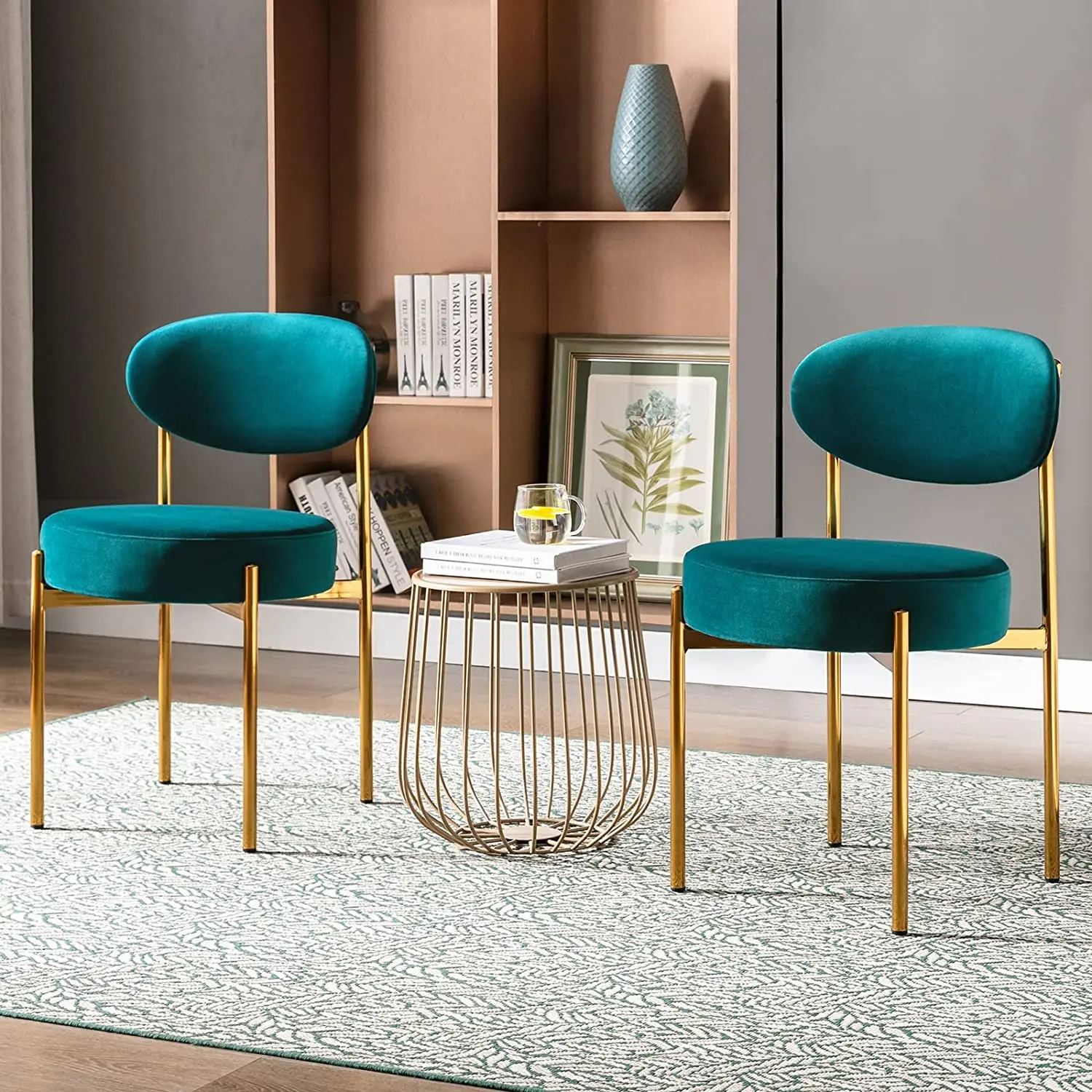 Blue High Back Dining Chair Teal With Metal Legs Modern Hotel