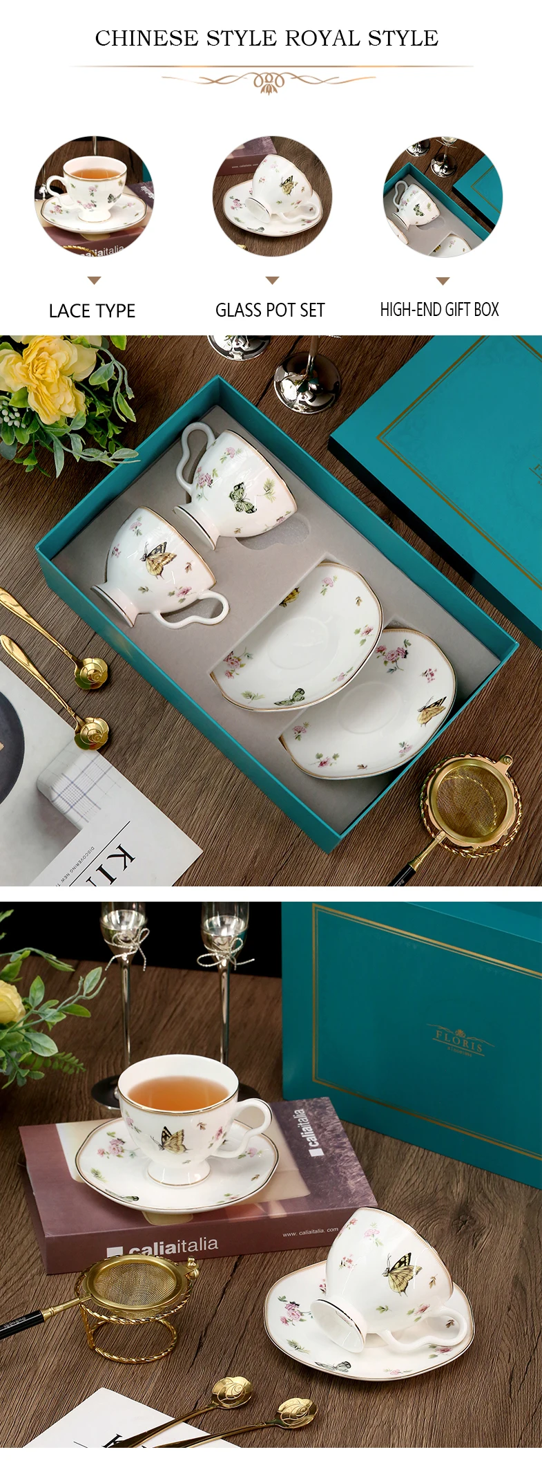 product creative butterfly elegant and fashionable gift set 2 ceramics fine bone china porcelain coffee cup and saucer-1