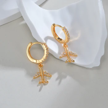 Gold Sweet Girl Fashion Jewelry Simple and Exquisite Zircon Aircraft Earrings Wholesale