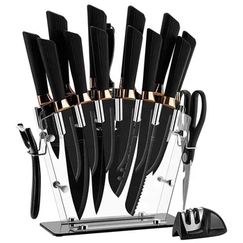 New Style 17PCS high quality black knife set Non-stick Coating Knife Set with knife holder