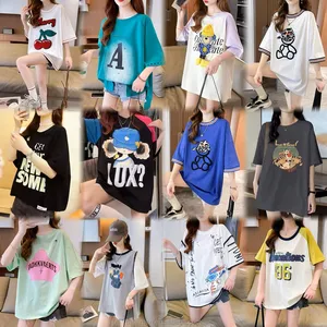 Women's New Summer Cotton Polyester T-Shirt Neck Short Sleeve Pullover Simple Fashion Design for Teenagers Large Sizes Available