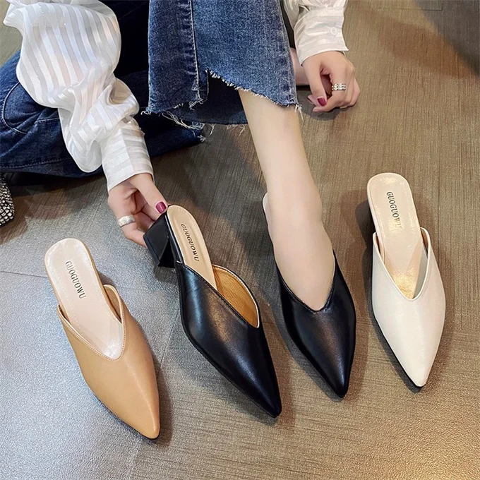 Simple Design Big Size Pointed Toe Sandals for Ladies 2022 Women Heels Mule