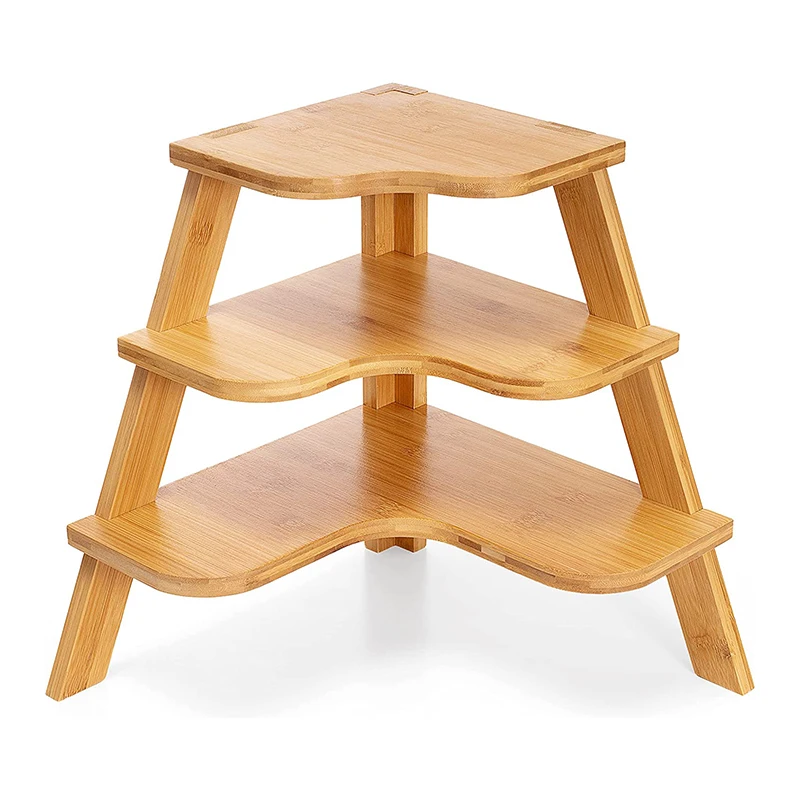 Bamboo Eco-friendly Kitchen Countertop Organizer 3-Tier Non-Folding Multifunction Storage Rack Space-Saving Pantry Spice Rack