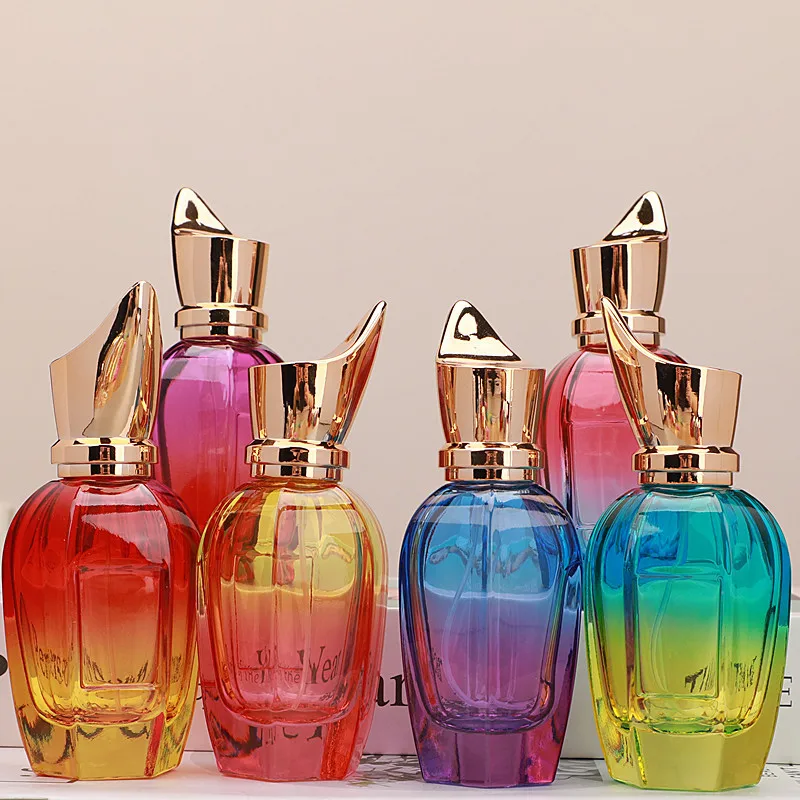 Custom Labels Gradient Green Blue Red 30ml 50ml Fine Mist Thick Glass Empty Screw Neck Perfume Bottle Yellow