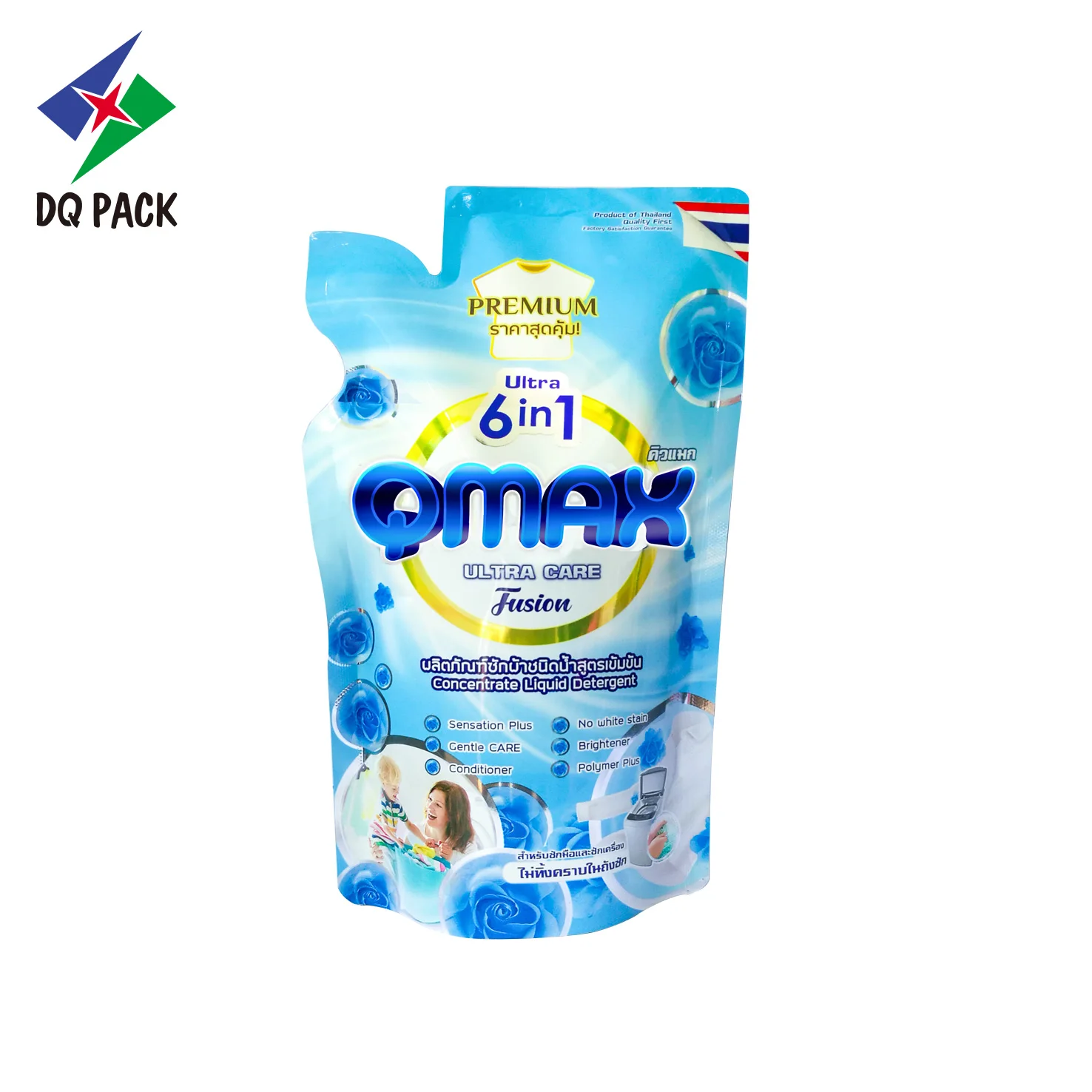 Disposable flexible packaging stand up pouch for detergent